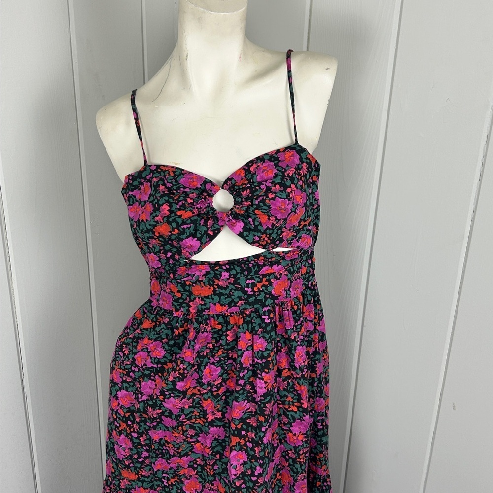 Fore Floral Tiered Boho Maxi Dress Cut Out medium Cotton Bohemian cottage core - Picture 4 of 11